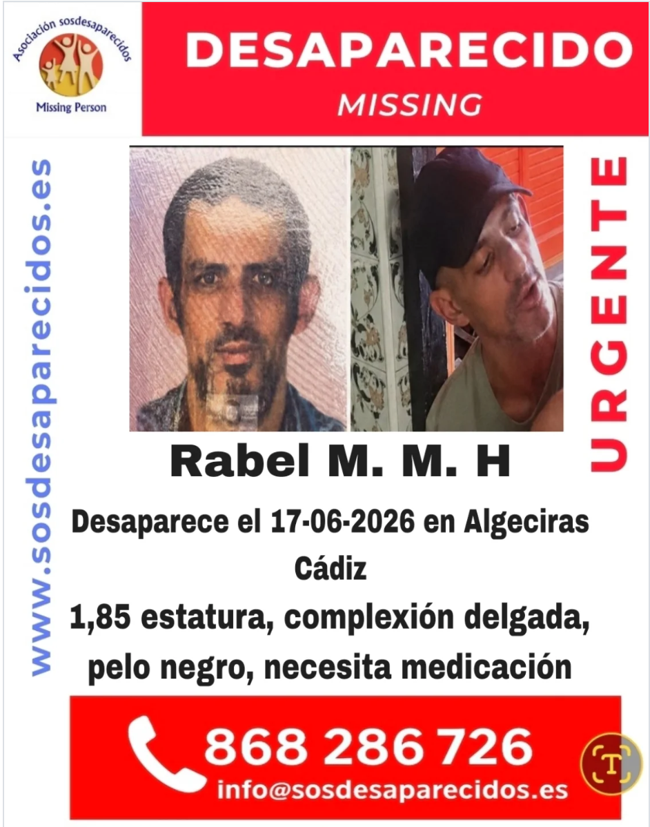 SOS Desaparecidos activa una alerta para localizar a Rabel M.M.H., desaparecido en Algeciras