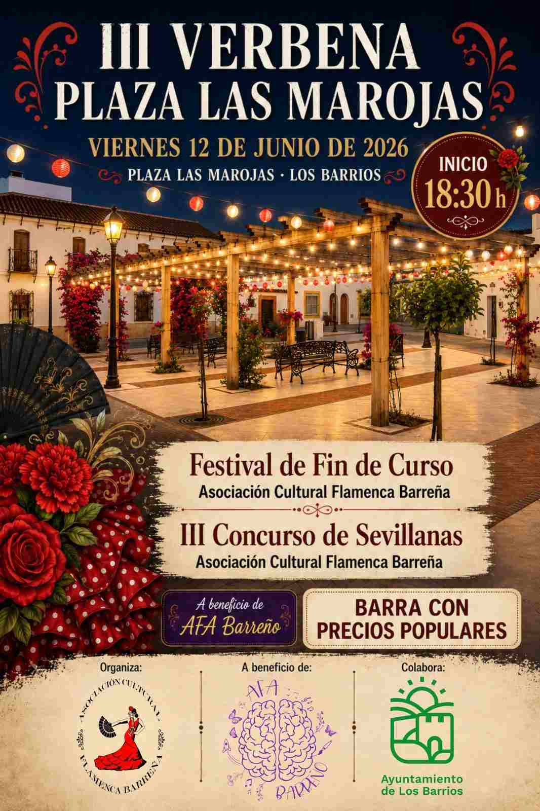 La III Verbena Plaza Las Marojas se celebrará el 12 de junio a beneficio de AFA Barreño